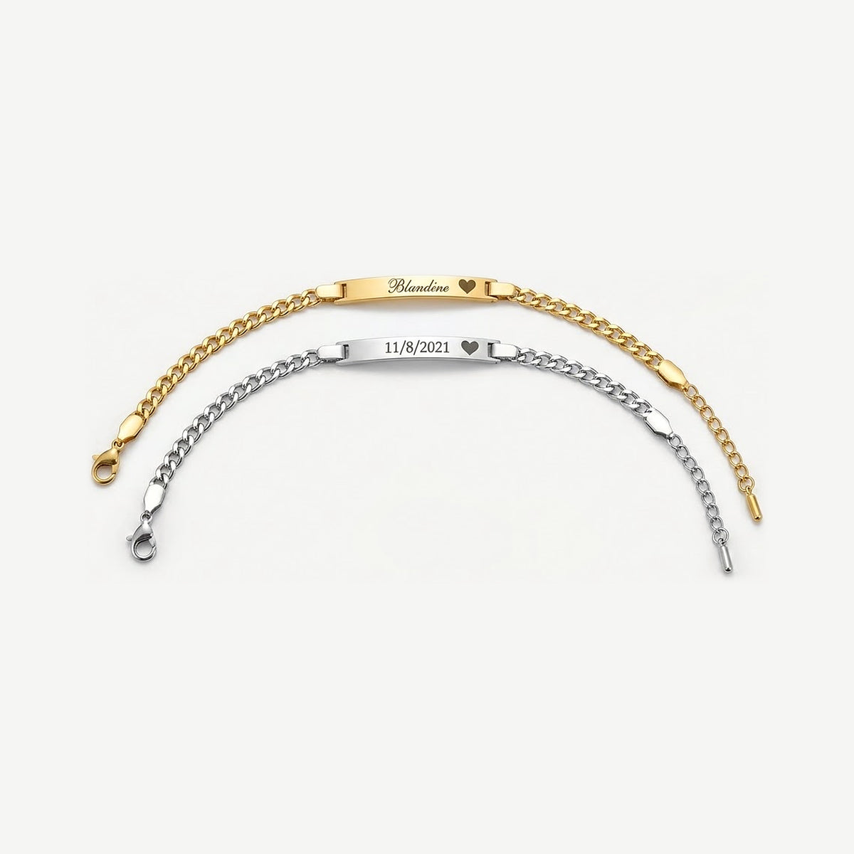 Bracelet gravé personnalisé, maille gourmette en acier