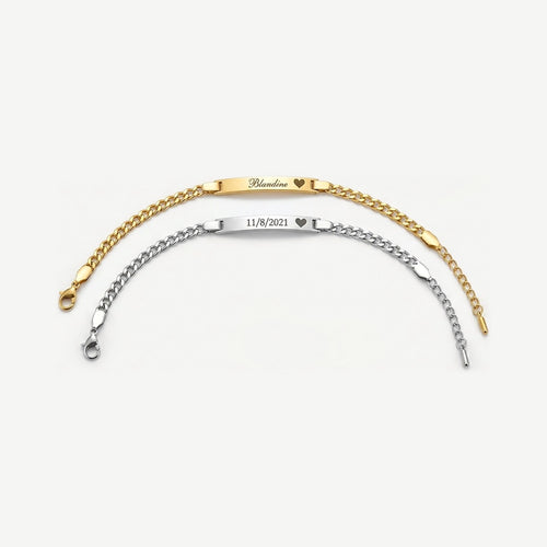 Bracelet gravé personnalisé, maille gourmette en acier
