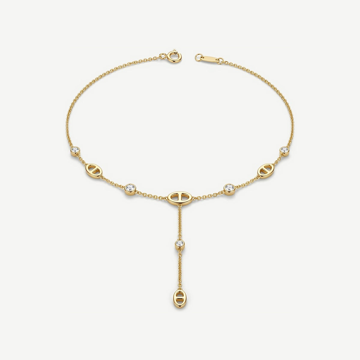 Collier lariat maille marine doré serti de zircons