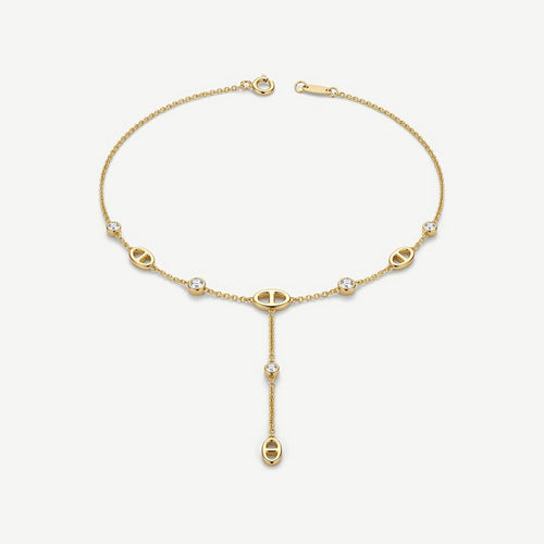 Collier lariat maille marine doré serti de zircons